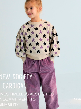 the new society羊绒男童女童羊毛圆领纽扣开衫毛衣星星TNS25AW