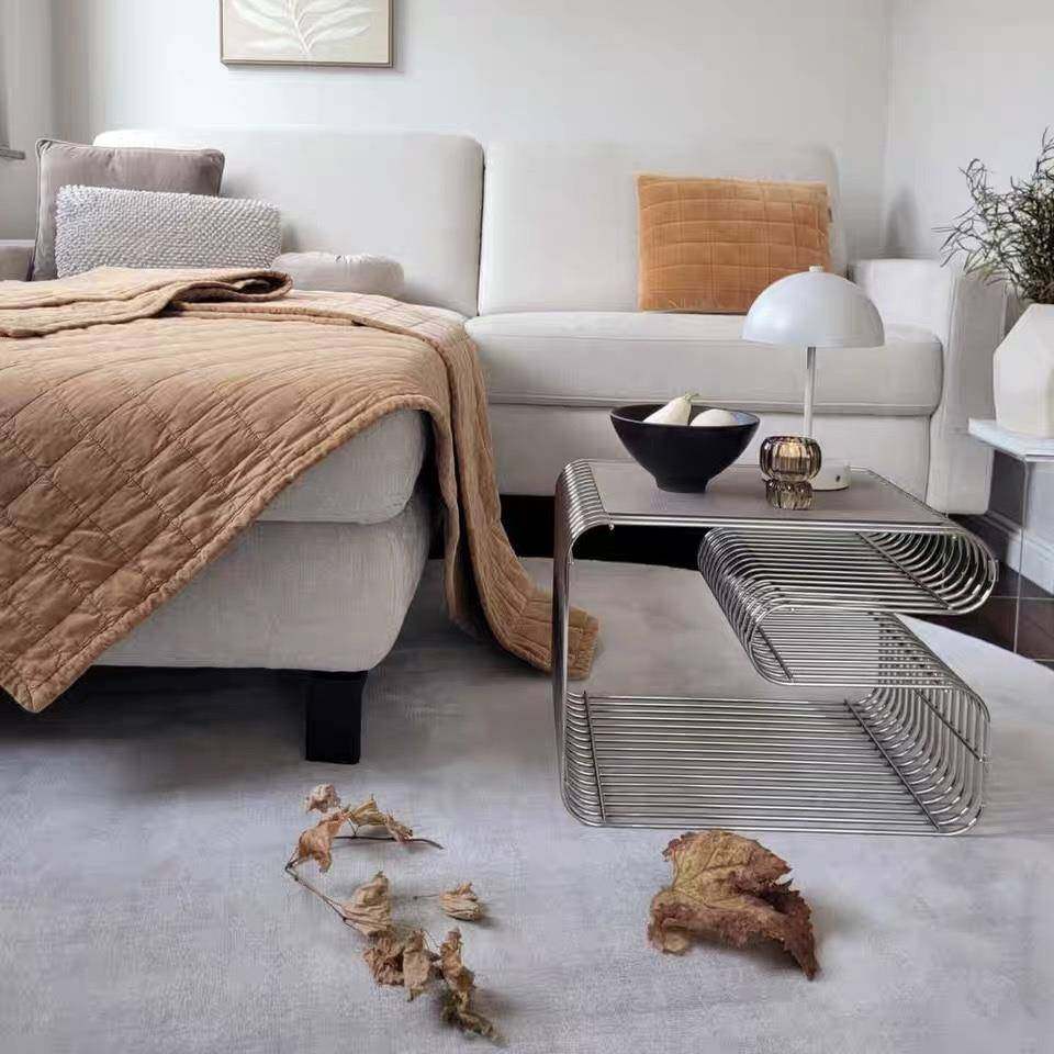 简约中古线条沙发客厅边几可移动小茶几杂志架书报架创意置物架