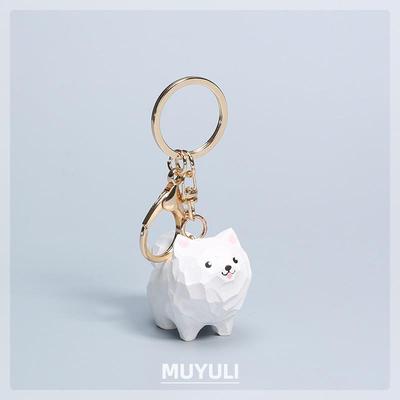 木雕萨摩耶钥匙扣情侣一对小狗钥匙链包包挂件装饰可爱情人节礼物