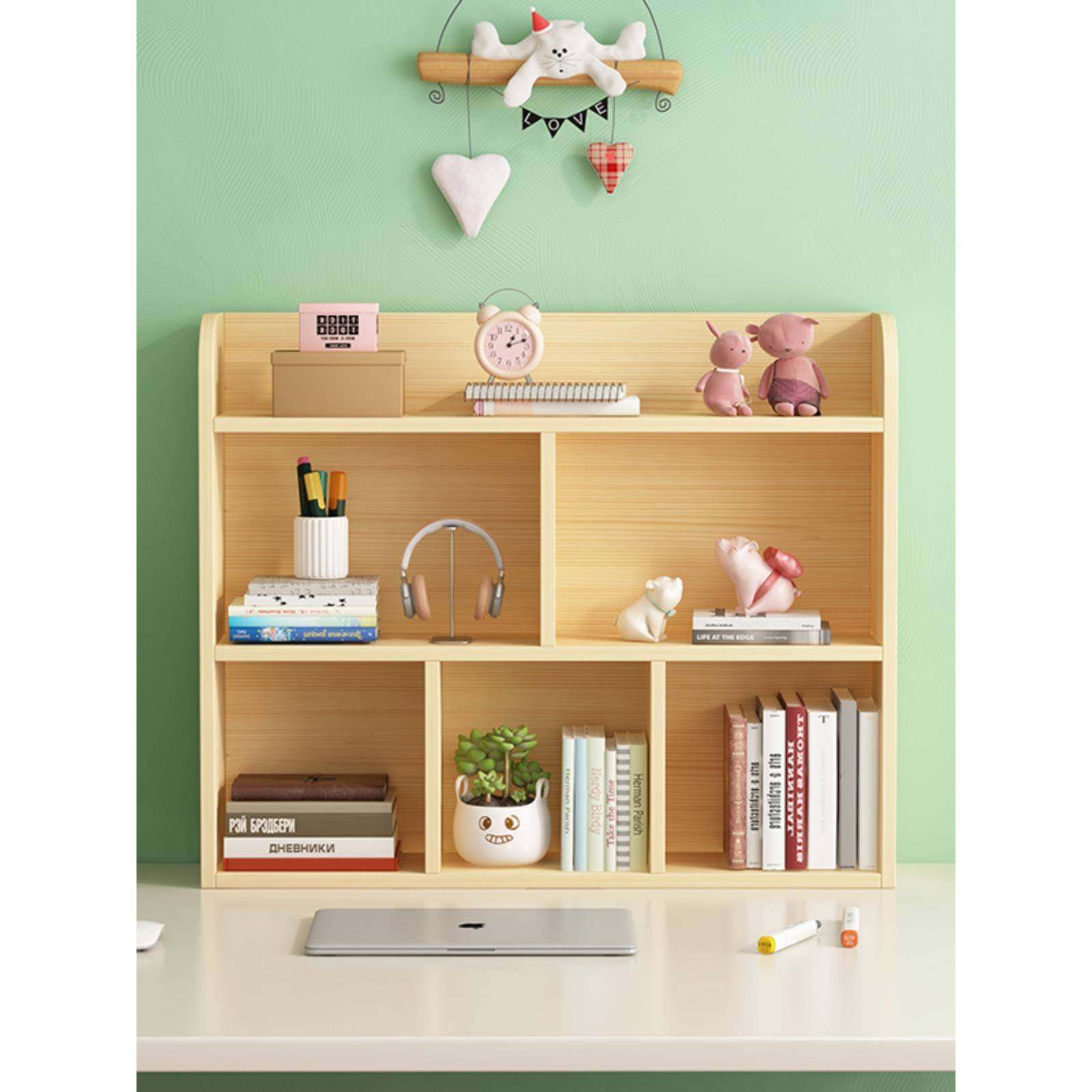 桌面存储架简单的实木桌子小书架学生和儿童存储架松木多层凸窗存