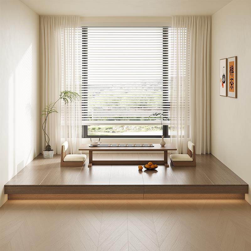 简约现代榻榻米床双人日式矮床阁楼地铺地台休闲台实木定制落地床