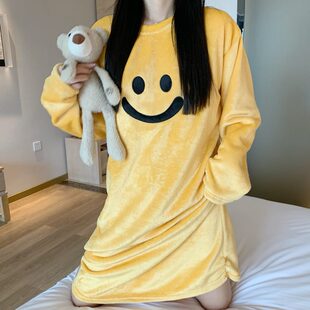 睡衣珊瑚绒可爱菠萝2024年新款 睡裙女秋冬季 法兰绒保暖家居服冬天