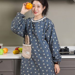 全包防尘防污带内衬餐饮工作服女家用厨房罩衣 围裙家用长袖