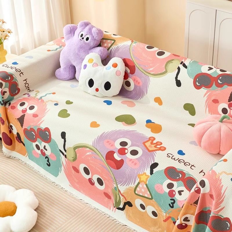 可爱卡通沙发盖布2025新款四季通用华夫格沙发巾全包防尘套罩垫,居家布艺,沙发垫,淘宝优惠券,粉丝福利购,淘宝优惠卷