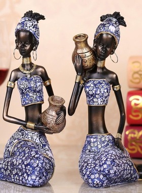 跨境创意抽象非洲人物人像人脸雕塑树脂工艺品摆件办公室家居