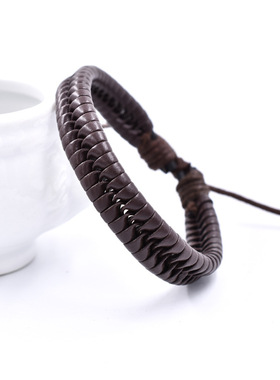 2025欧美潮流手工蜡线皮革编织手链皮质调节批发时尚饰品精美定制