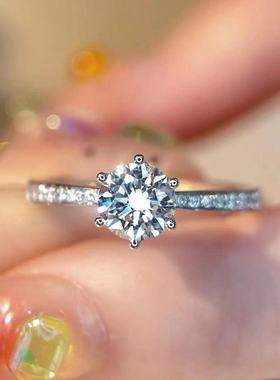 2025新款一克拉莫桑石钻戒六爪订结婚求婚仿真钻石戒指开口可