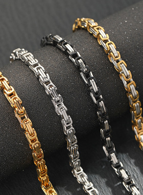 嘻哈潮流方扣回形链钛钢麻花链龙虾扣潮男黑色手链不锈钢饰品