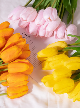 高保湿郁金香仿真花高端婚礼手捧花客厅家居拍摄摆件跨境一件