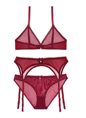 Varsbaby 欧美内衣超薄无钢圈透明网纱文胸套装加吊袜带3件套