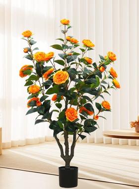 仿真假花仿茶生玫花室内客厅装饰IVZ落地摆件仿真花造树景玫瑰花