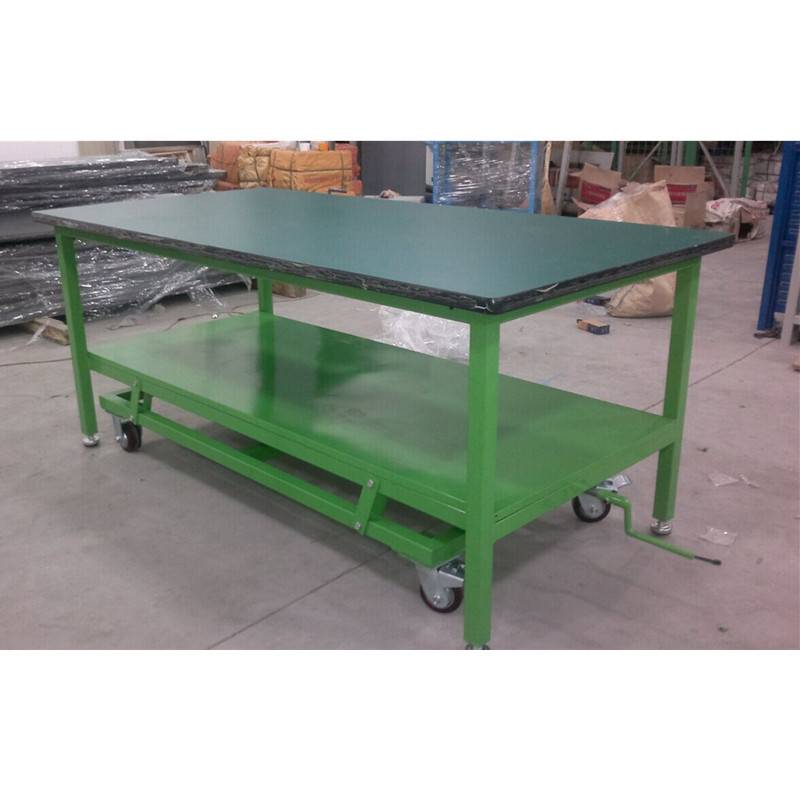 升降带轮可移动白色工作台绿色操作推车钳工台手摇隔板操作台