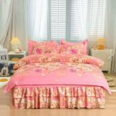 防滑床裙四件双套被套单件人床层床罩TUG套双保护花边床单韩版 三