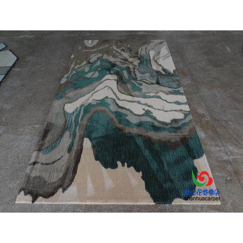 新中式829抽象绿色水墨画板房茶客厅几沙发地毯大样室厅接待贵宾
