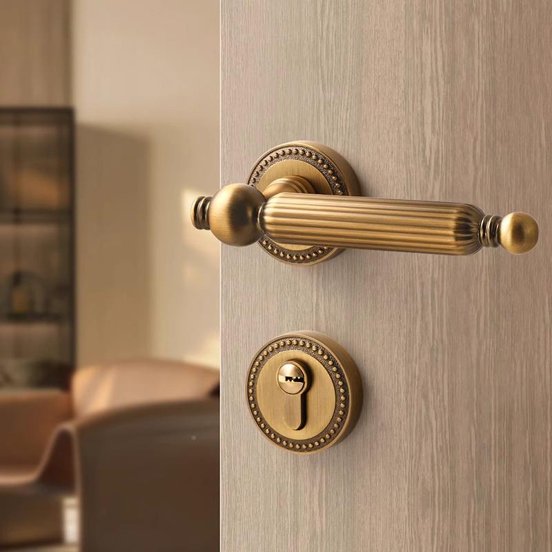 烁盾复古分法式室静内GAA门锁黄古铜体磁锁吸房门锁音木门卧室门