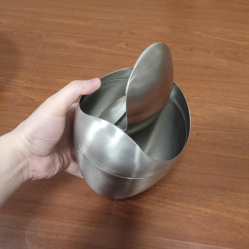304A249-新不锈钢蛋形垃圾创意蛋桶形摇盖式你桌面迷办公装废纸室
