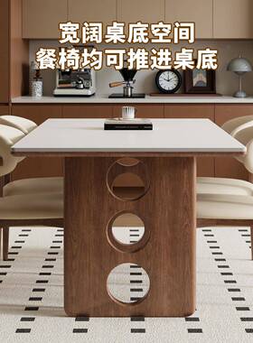 中餐古风款纯白岩板OYF餐家用小户型2025桌新法式复古长方形实木