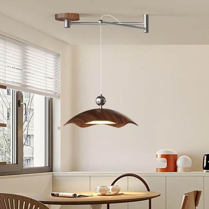 厅摇647臂餐厅降木吊灯中古餐吊灯复古极简胡桃吧升台吊灯家用护