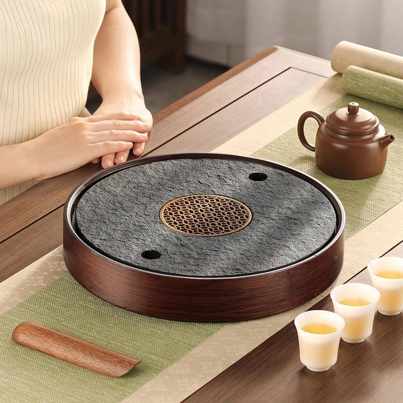盘水阳光圆形茶盘家用金石托乌无品牌/小型蓄式水茶具干泡台沥水