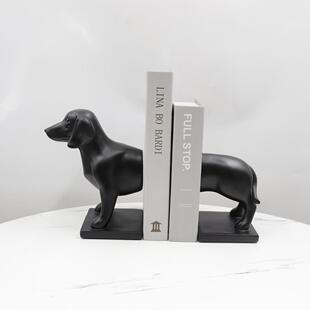 简约创书意小狗书摆立黑色树脂件办公室客BJ00048厅动物装饰品房