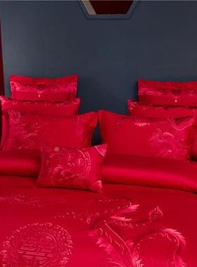 床S上四套结婚庆刺绣被套140全棉床笠婚婚礼新111007/1人婚房件中