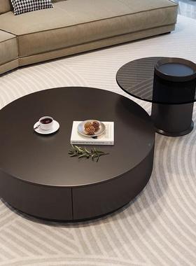 艾点意客厅圆TT844477茶几新款小户型玻家用形岩板璃极简轻式奢现