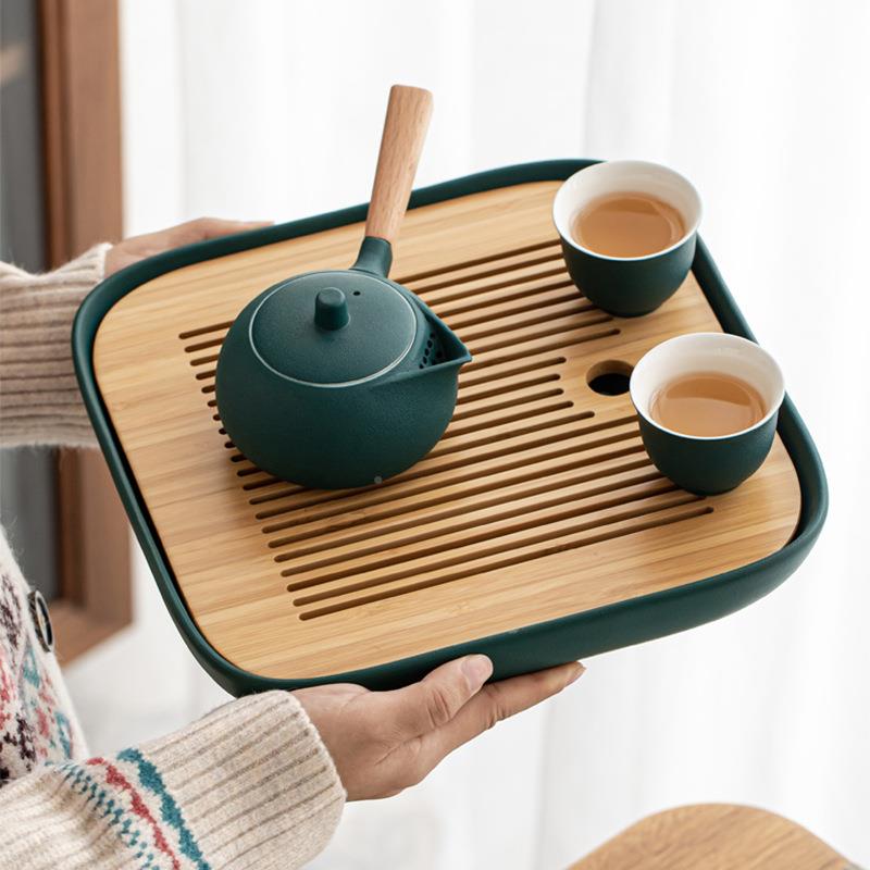 陶瓷家用方形小雅四方茶茶竹盘干泡盘日茶具道配件储盘式水干泡茶