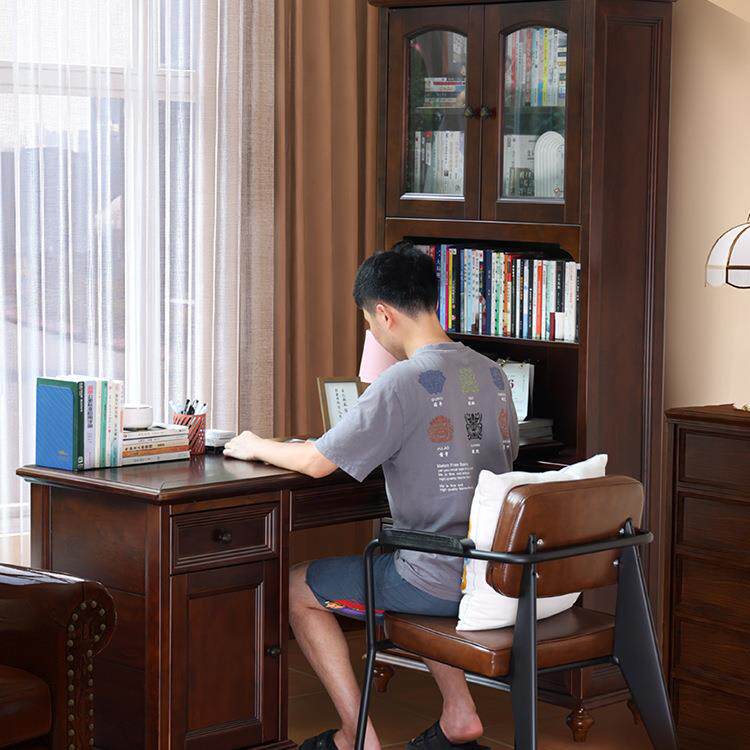 美童式全实木转角书书架桌一体拐角桌YWS子书柜学生用电脑桌儿家L