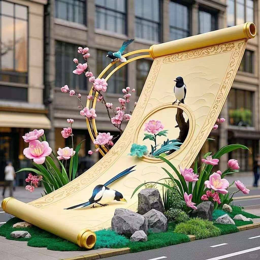 中风式古屏软膜灯造风型箱景观网VPI红打卡拍照道具摆件