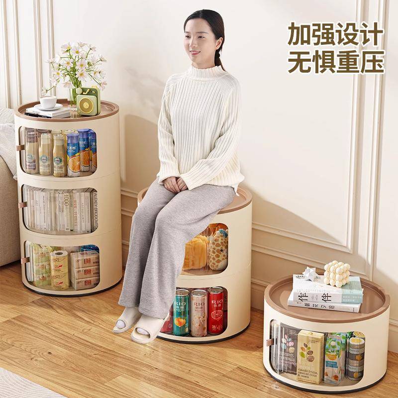 奶油风床卧头柜室床边圆形收纳落无品牌/地可拆卸大收容量柜家用