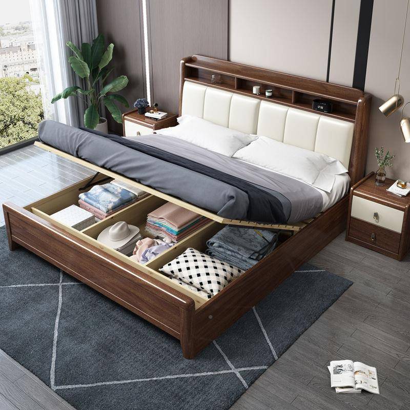 物桃木实木床1.8x2米主卧婚床1.8米双人床胡1.5现代m高1190箱储软