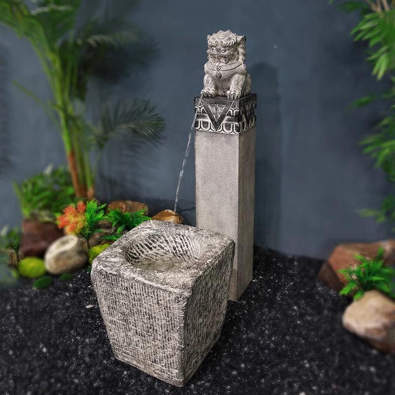 AVT新中式循水流拴马柱摆庭院景观件鱼池水缸院子造景假山环喷泉