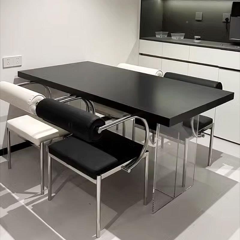 A857意式黑色桌德利丰岩板餐用亚克力小户型透明悬浮极简家饭纯桌
