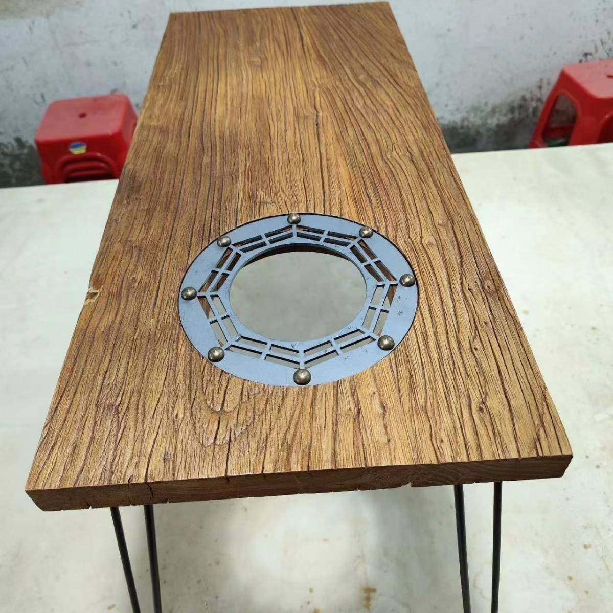 老榆木围炉煮茶咨询可桌实木折叠长方形喝烤茶阳台户外桌烧桌泡茶