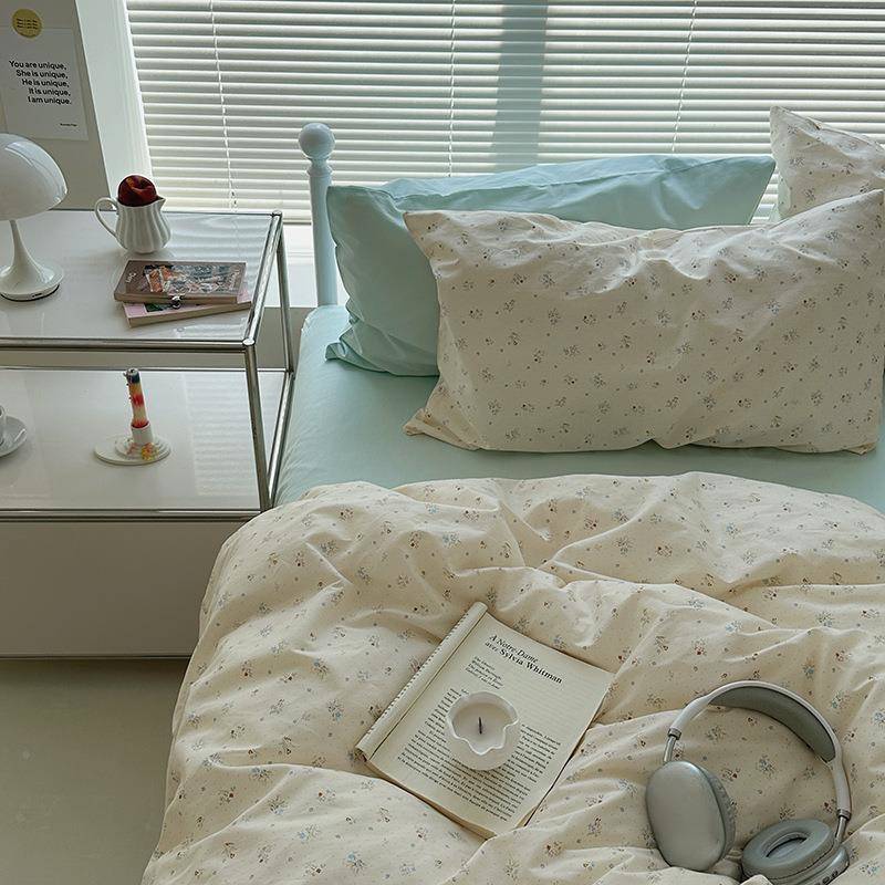 碎花清新韩床四件套棉纯棉床笠被套被式罩宿舍全床单KGR品床上三