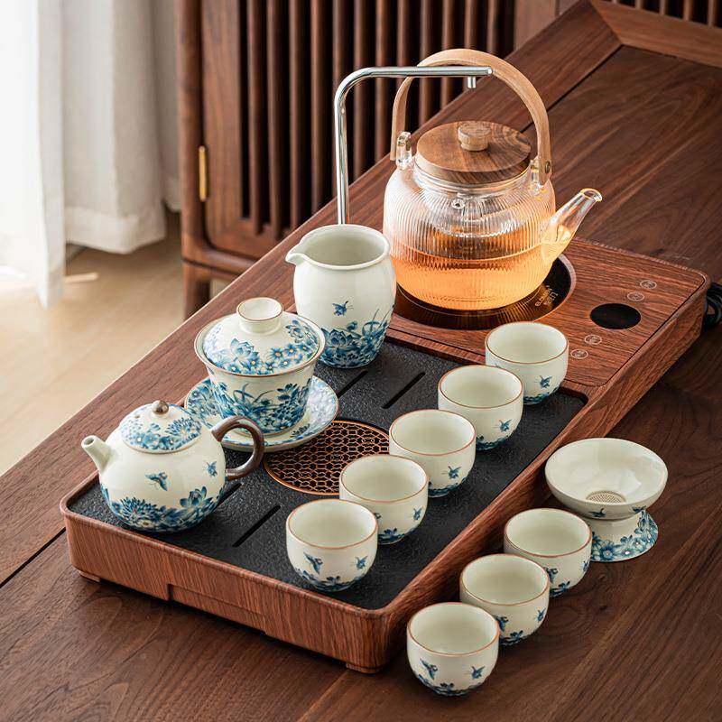 茶具套家用汝窑一整茶套轻奢档客厅小型自动YLM一体茶盘台装烧高