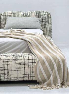 意极人简设式计师款高EPR端布床主卧1.8米现代极简灰色棉麻双艺床