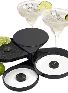 促销特价酒吧专用黑色三层调味盒酒杯沾边盒盐边盒塑料盒柠檬盐糖