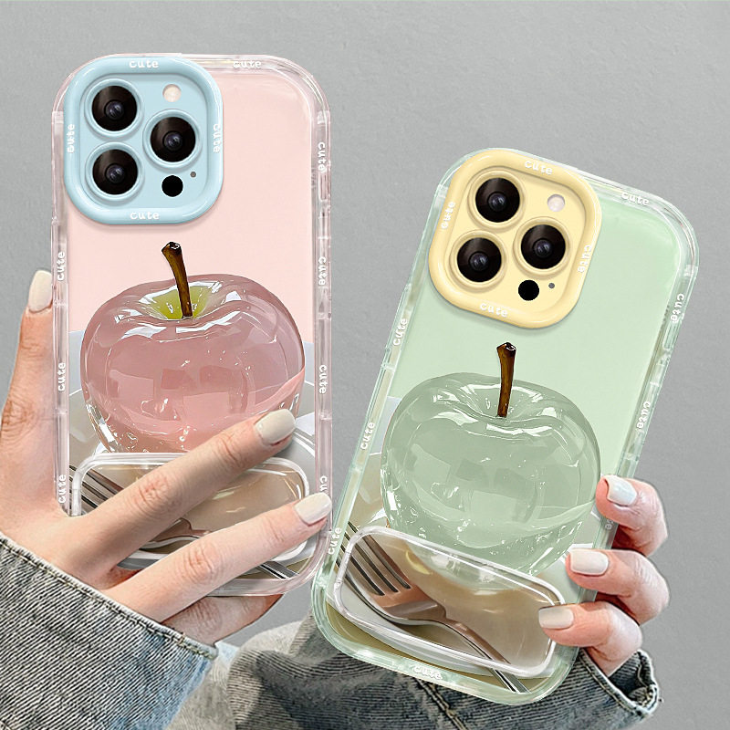 水晶适用iphone16e手机壳17个性promax带镜子iphone支架15全包14夏日果冻13防摔夏日新款12奶油壳小清新高级