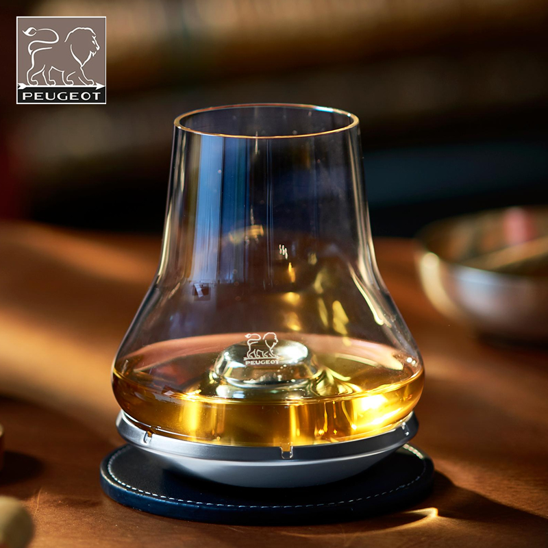 法国进口Peugeot标致水晶玻璃创意闻香杯洋酒杯降温底座威士忌杯