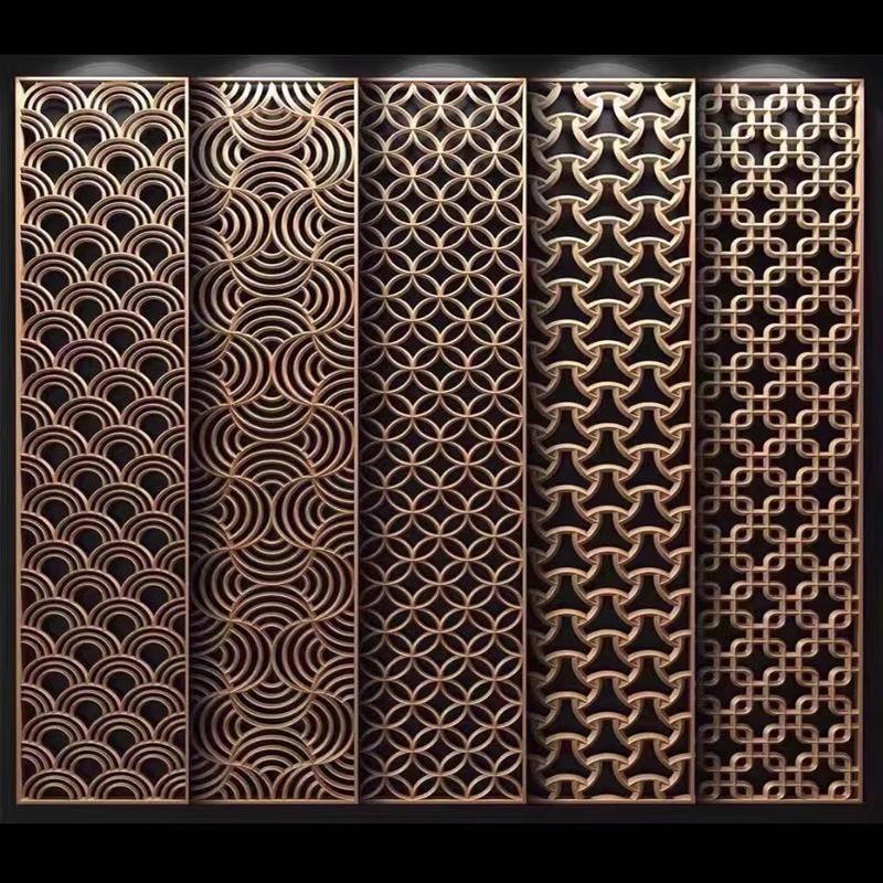 不锈钢金属镂空屏风铝雕隔断酒店售楼部园林庭院廊架激光花格定制