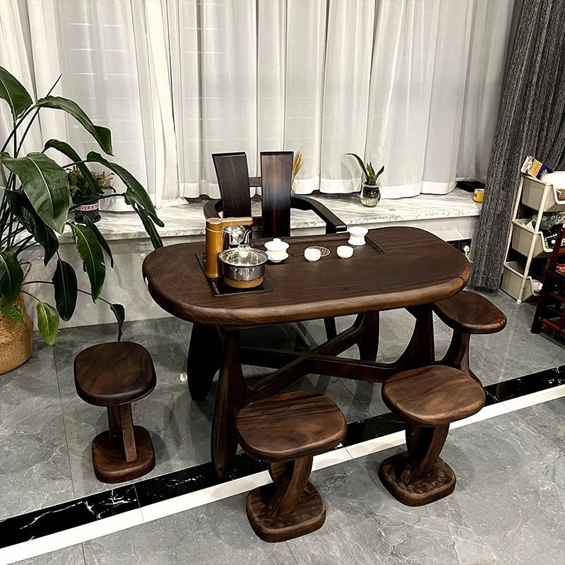 需定制胡桃木阳台树根茶桌实木整板茶台家用沙发茶几新中式会议室