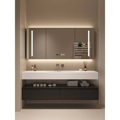 需定制2025新款杜邦可丽耐一体洗漱盆免漆实木多层现代简约卫生间