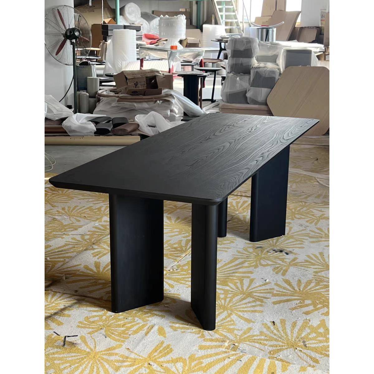 需定制实木长方形黑色餐桌简约设计办公桌书桌原木大板会议桌创意