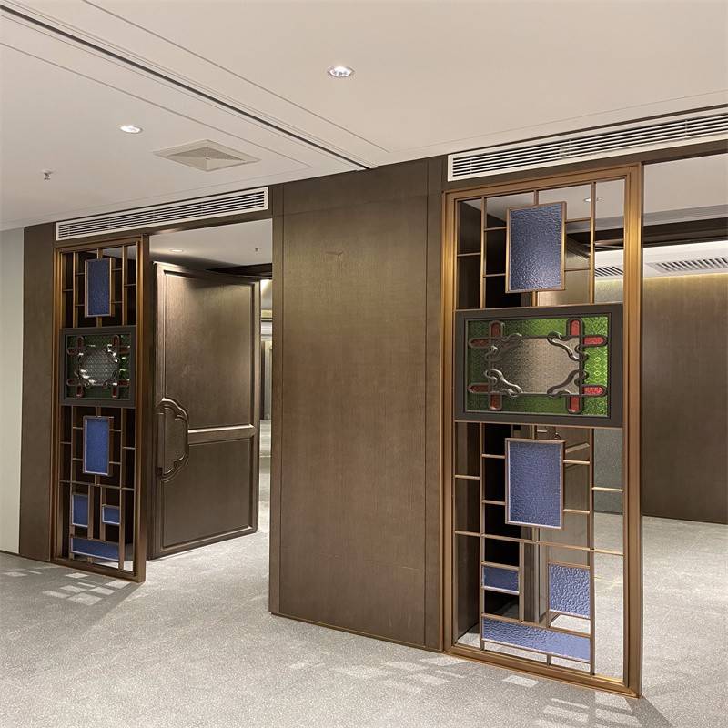 不锈钢艺术花色玻璃屏风亚克力隔断酒店餐厅新中式售楼部金属定制