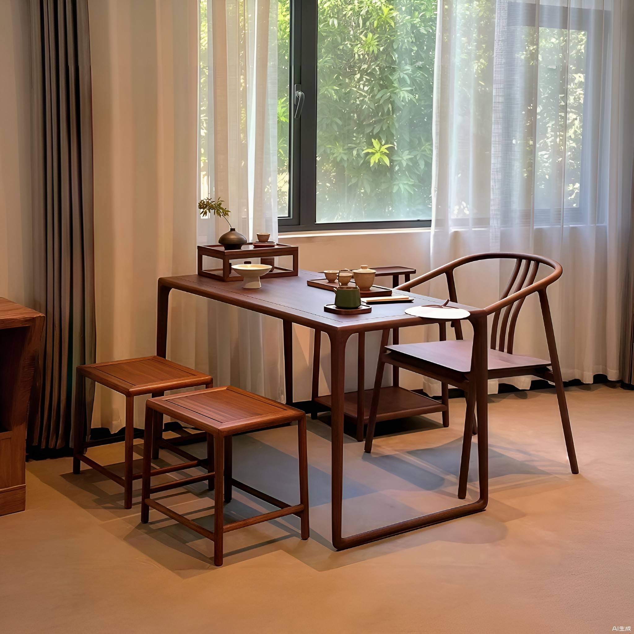 需定制2025新款新中式胡桃木阳台茶桌小型家用禅意客厅实木简易小
