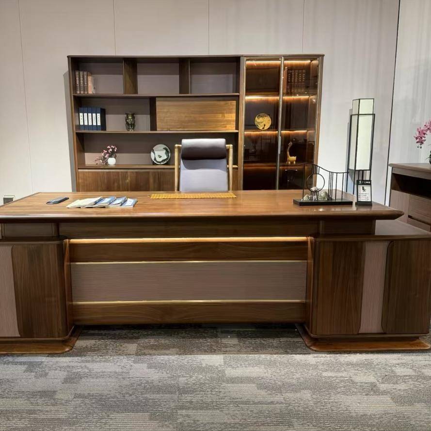 需定制新中式禅意黑胡桃白蜡木老板主管领导桌办公室酒店大班台高