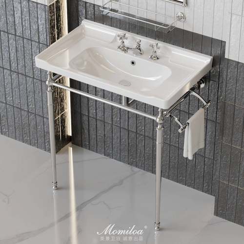 需定制美景卫生间落地洗手盆一体陶瓷阳台洗脸盆复古洗漱台支架盆