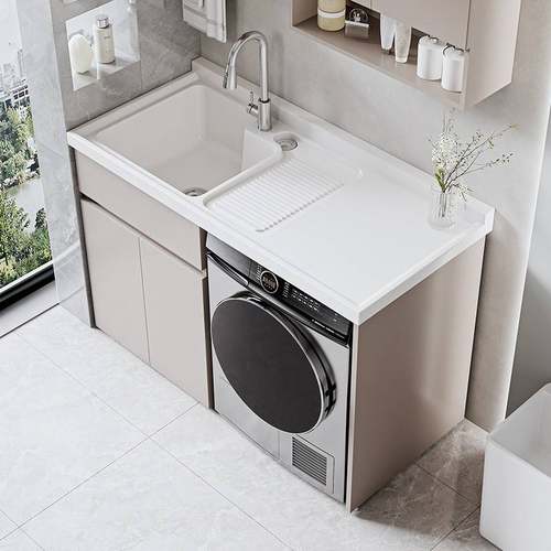 需定制蜂窝铝阳台洗衣机柜组合定制洗衣台池盆带搓板一体洗衣柜伴