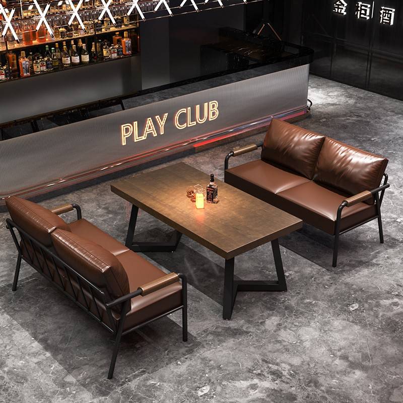 需定制公寓卡座咖啡厅覆古实木工业风铁艺沙发椅休闲酒吧烧烤店桌